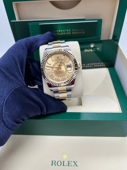 Stainless Steel & Yellow Gold Three-Link Bracelet (Champagne Dial) - Luxury Watch