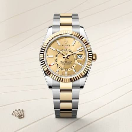 Stainless Steel & Yellow Gold Three-Link Bracelet (Champagne Dial) - Luxury Watch