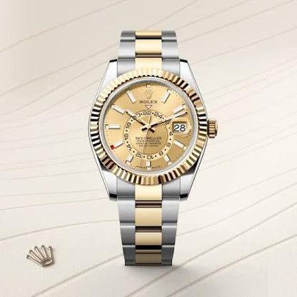 Stainless Steel & Yellow Gold Three-Link Bracelet (Champagne Dial) - Luxury Watch