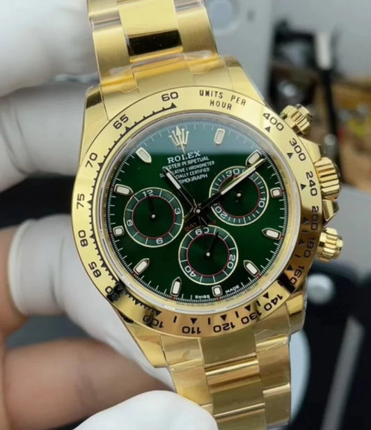 Race Watch Yellow Gold Green Dial - Luxury Watch