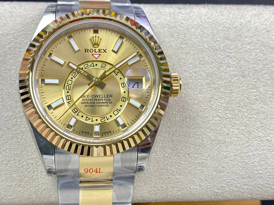Stainless Steel & Yellow Gold Three-Link Bracelet (Champagne Dial) - Luxury Watch