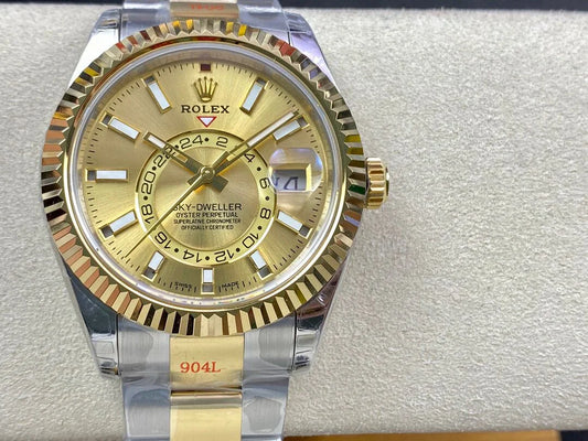 Stainless Steel & Yellow Gold Three-Link Bracelet (Champagne Dial) - Luxury Watch