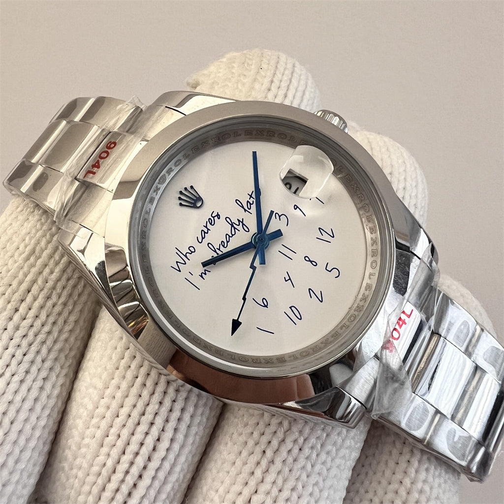 41mm Stainless Steel Multi-Link Bracelet White and Blue Dial- Luxury Watch