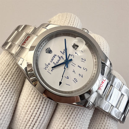 41mm Stainless Steel Multi-Link Bracelet White and Blue Dial- Luxury Watch