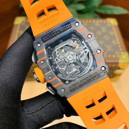 Carbon Sports Watch Rubber Orange and Black Dial- Luxury Watch