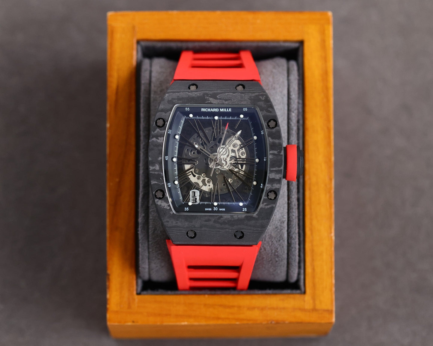 Carbon Sports Watch Rubber Red and Black Dial- Luxury Watch