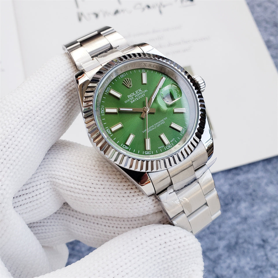 41mm Stainless Steel Green Dial Three-Link Bracelet - Luxury Watch