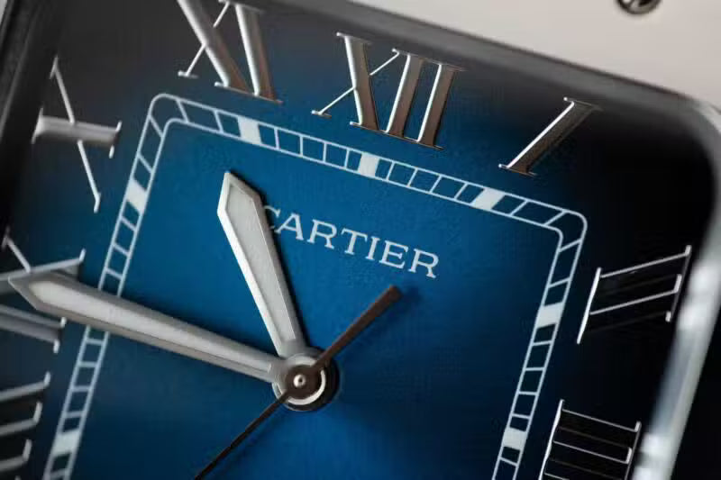 Square Watch Large Stainless Steel Blue Dial