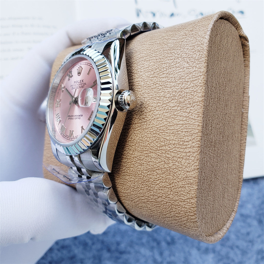 Ladies 28mm Fluted Stainless Steel (Pink Dial) - Luxury Watch