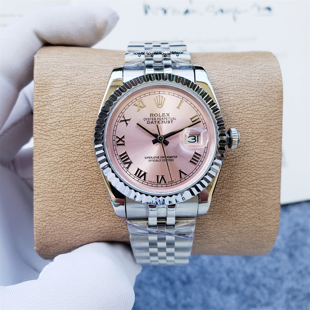 Ladies 28mm Fluted Stainless Steel (Pink Dial) - Luxury Watch