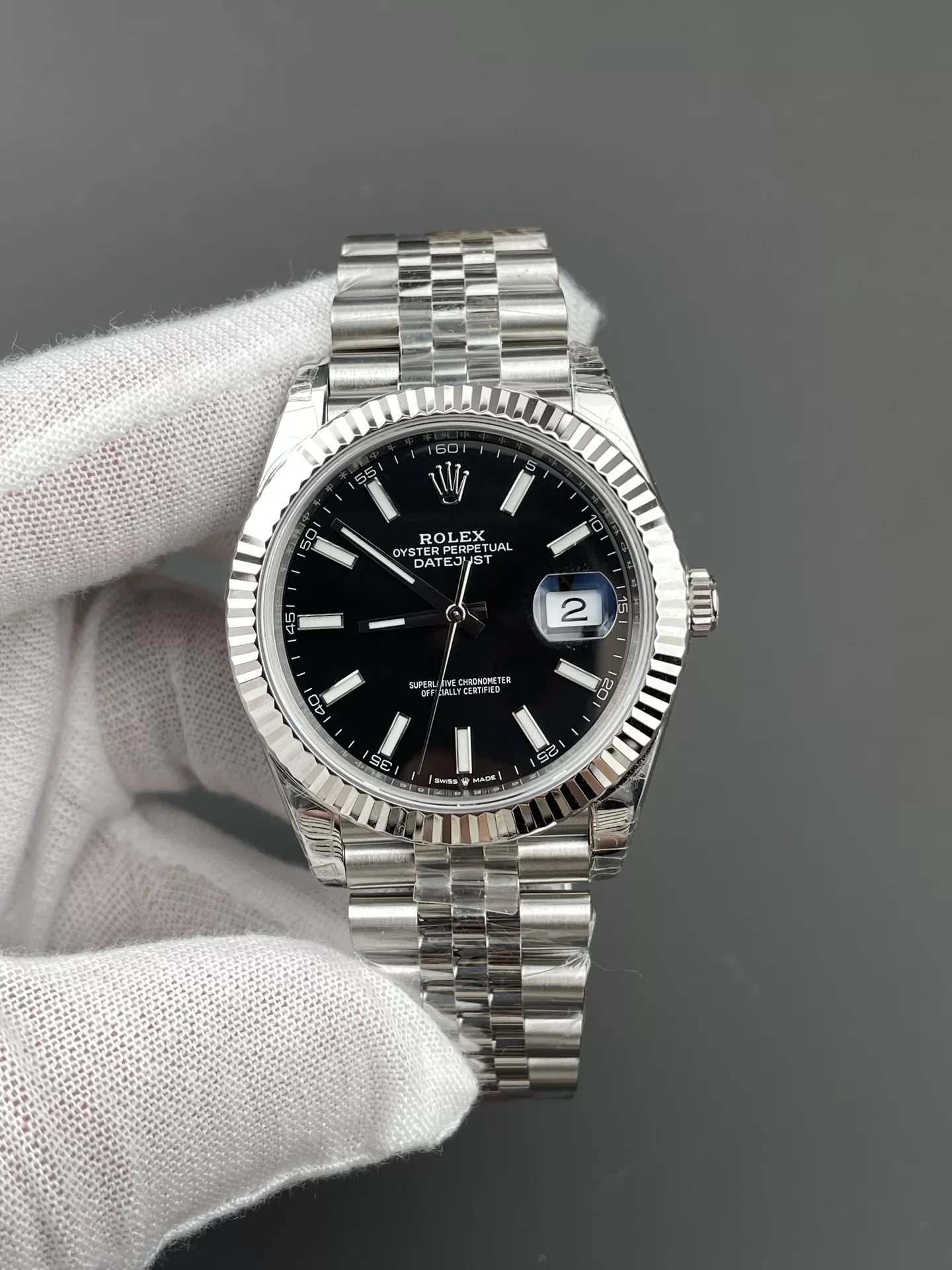 41mm Stainless Multi-Link Steel Black Stick Dial - Luxury Watch