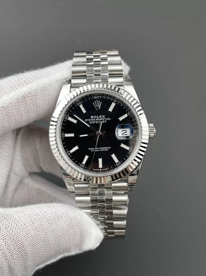 41mm Stainless Multi-Link Steel Black Stick Dial - Luxury Watch