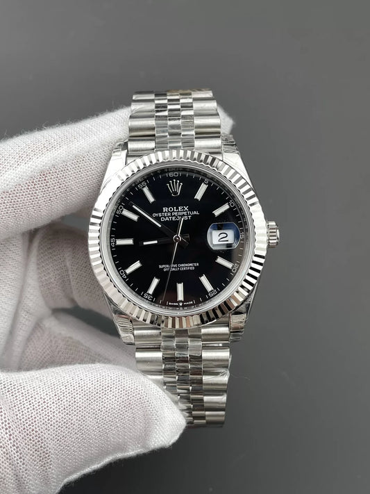 41mm Stainless Multi-Link Steel Black Stick Dial - Luxury Watch