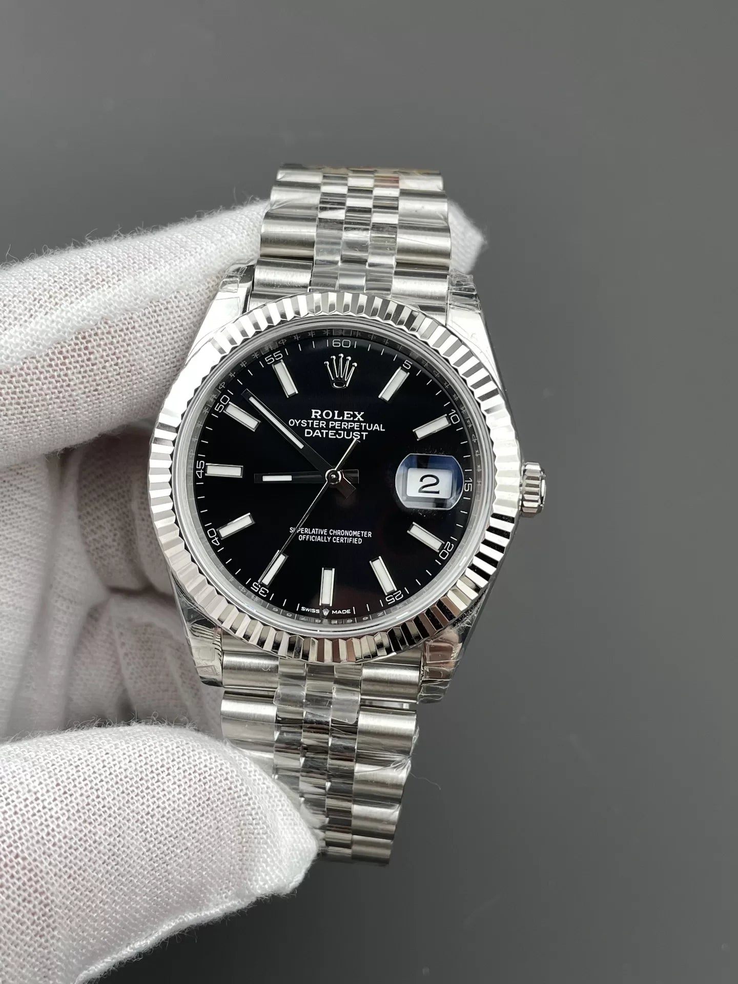 41mm Stainless Multi-Link Steel Black Stick Dial - Luxury Watch