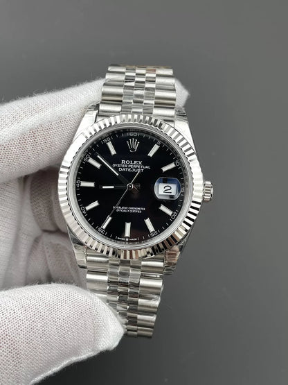 41mm Stainless Multi-Link Steel Black Stick Dial - Luxury Watch