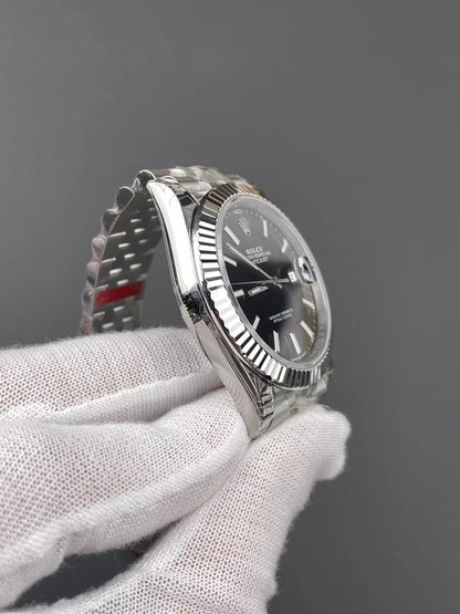 41mm Stainless Multi-Link Steel Black Stick Dial - Luxury Watch