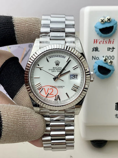 Day Week 40 Stainless Steel White Dial - Luxury Watch