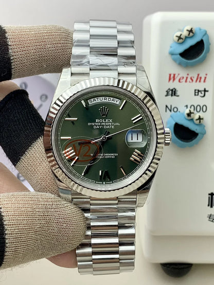 Stainless Steel Day week 40 (Olive Green Dial) - Luxury Watch