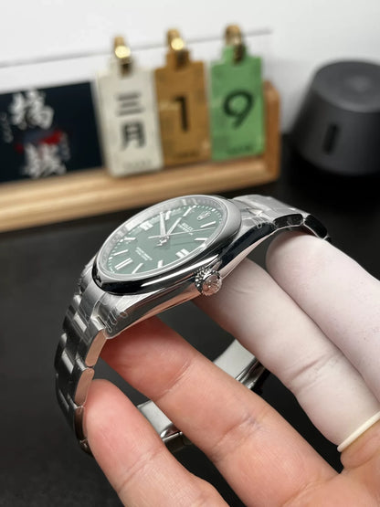41mm Stainless Steel Three-Link Bracelet Green Dial- Luxury Watch