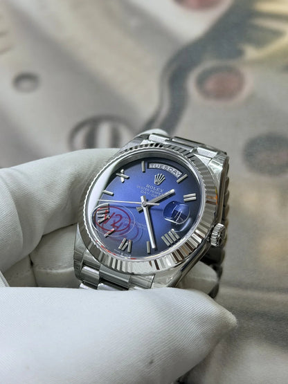 Day Week 40mm Stainless Steel Blue gradient fade Roman Dial - Luxury Watch