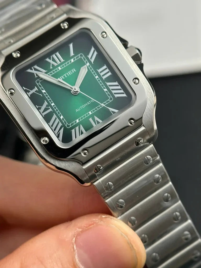 Square Watch Large Stainless Steel Green Dial