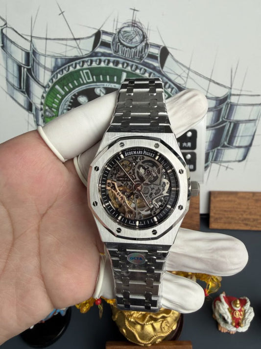 Octagon Watch 41mm Stainless Steel Black Skeleton Dial