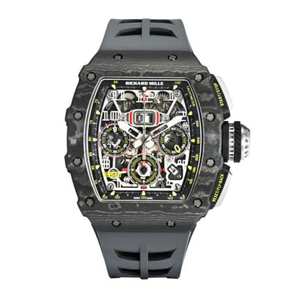 Carbon Sports Watch Black Rubber Open Work Black Dial- Luxury Watch