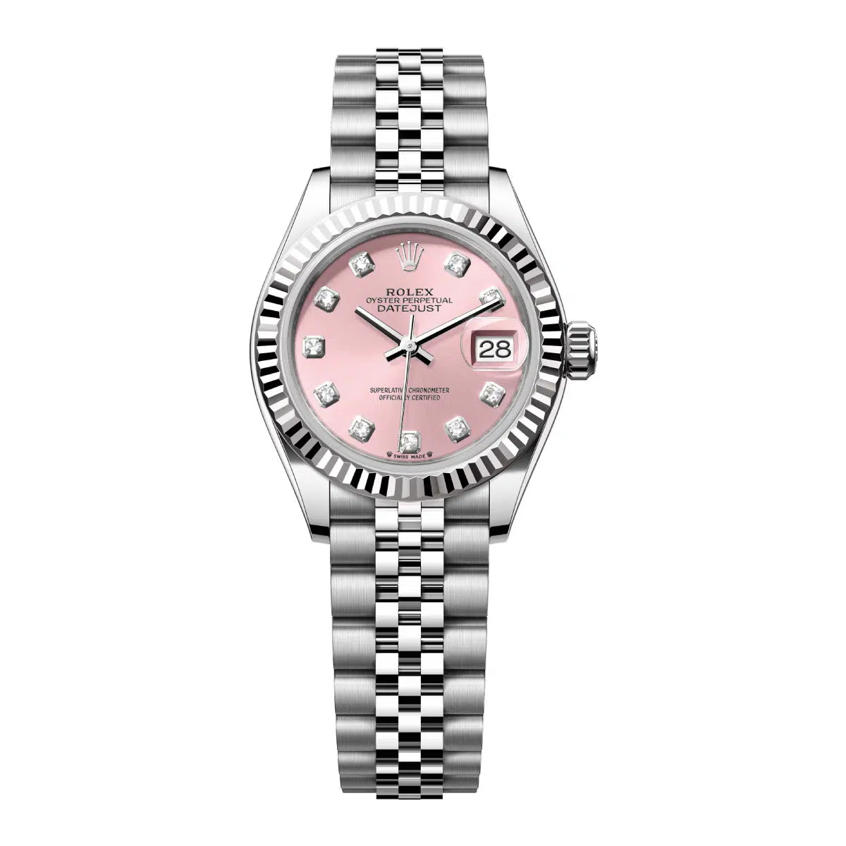 28mm Stainless Steel Multi-Link Bracelet Pink Dial- Luxury Watch