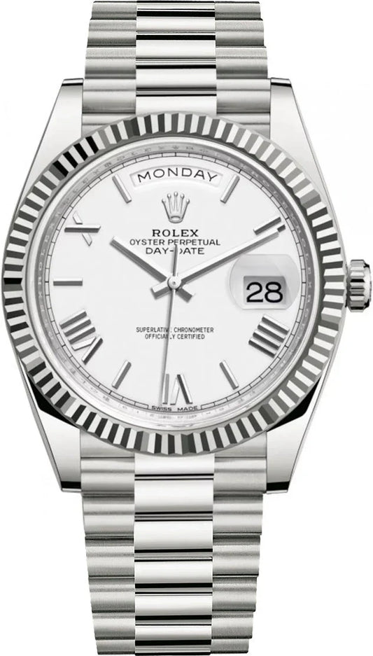 Day Week 40 Stainless Steel White Dial - Luxury Watch
