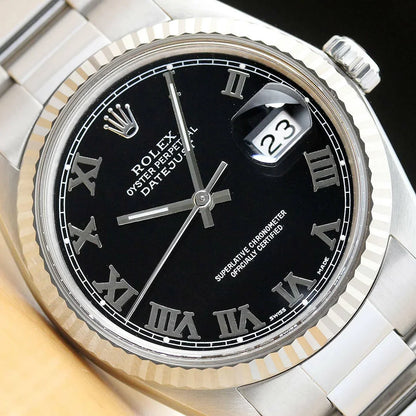 41mm Stainless Steel Three-Link Bracelet Black Dial Roman Numeral- Luxury Watch