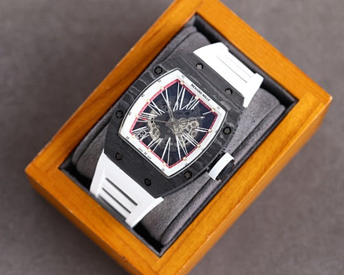 Carbon Sports Watch Rubber White and Black Dial- Luxury Watch