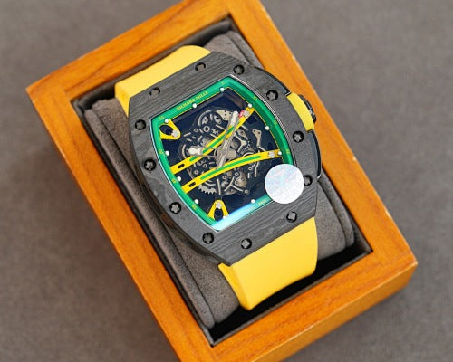 Carbon Sports Watch Yellow Rubber Green and Yellow Dial- Luxury Watch