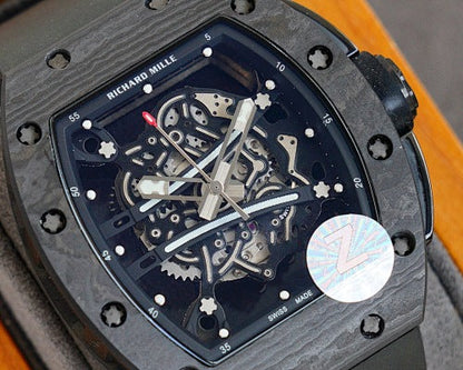 Carbon Sports Watch Black Rubber Open Work Black Dial- Luxury Watch