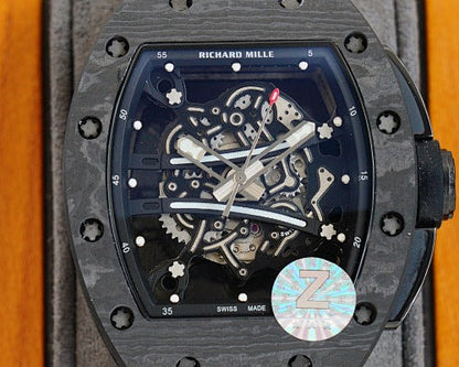 Carbon Sports Watch Black Rubber Open Work Black Dial- Luxury Watch