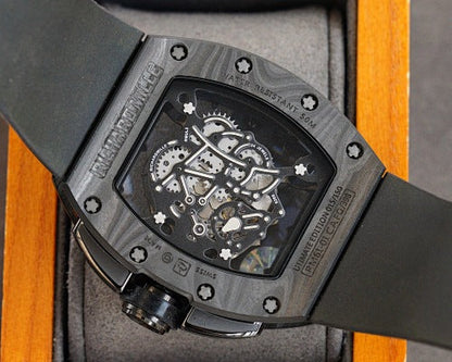 Carbon Sports Watch Black Rubber Open Work Black Dial- Luxury Watch