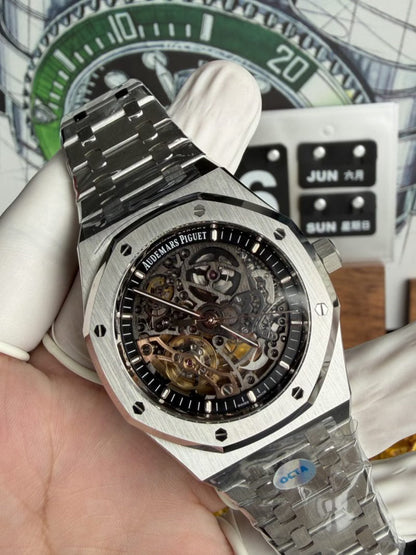 Octagon Watch 41mm Stainless Steel Black Skeleton Dial