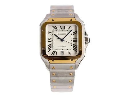 Square Watch Large Two Tone Stainless Steel Gold White Dial