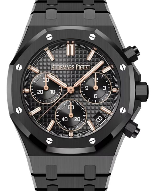 Octagon Chronograph Black Ceramic Black Dial Rose Gold
