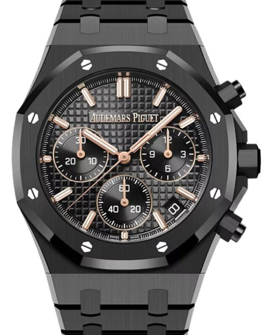 Octagon Chronograph Black Ceramic Black Dial Rose Gold